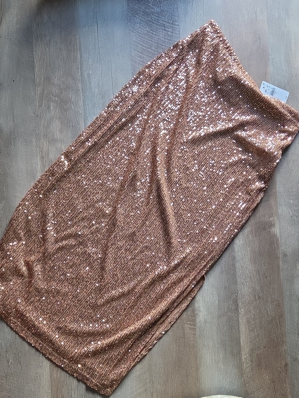 Express Sequin Pencil Skirt in Rose Gold Medium